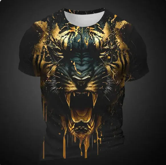 Men's 3D tiger pattern short sleeve t-shirt in polyester with digital printing