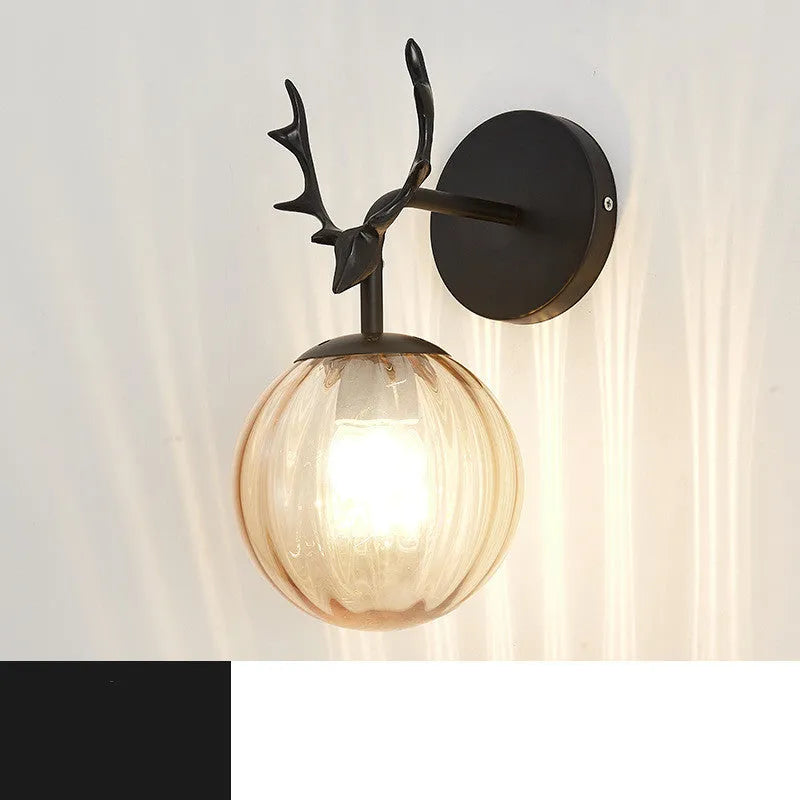 Nordic style round glass wall lamp with E27 bulb holder in golden or black finish