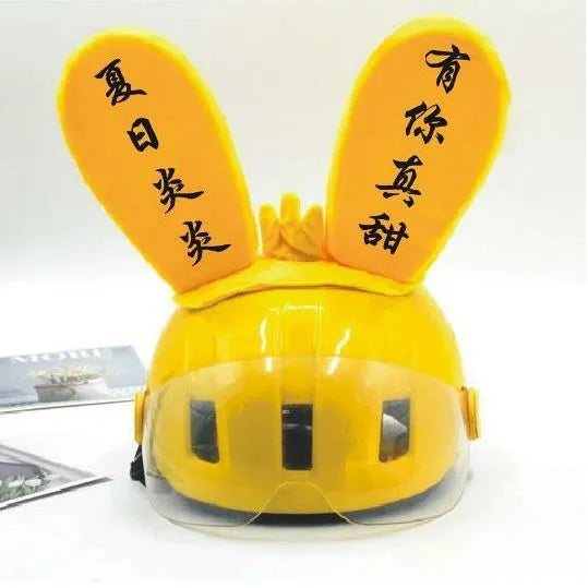 Rabbit glow ears locomotive helmet ornament with Velcro bottom attachment for ski helmets