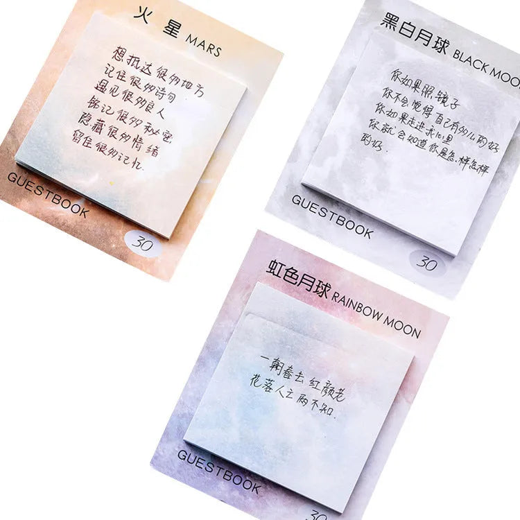Square planet sticky notes with oil painting designs measuring 7.3cm