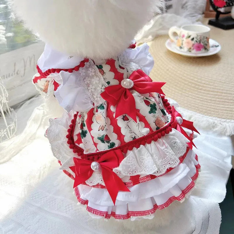 White polyester rabbit skirt costume for a small dog in princess style.