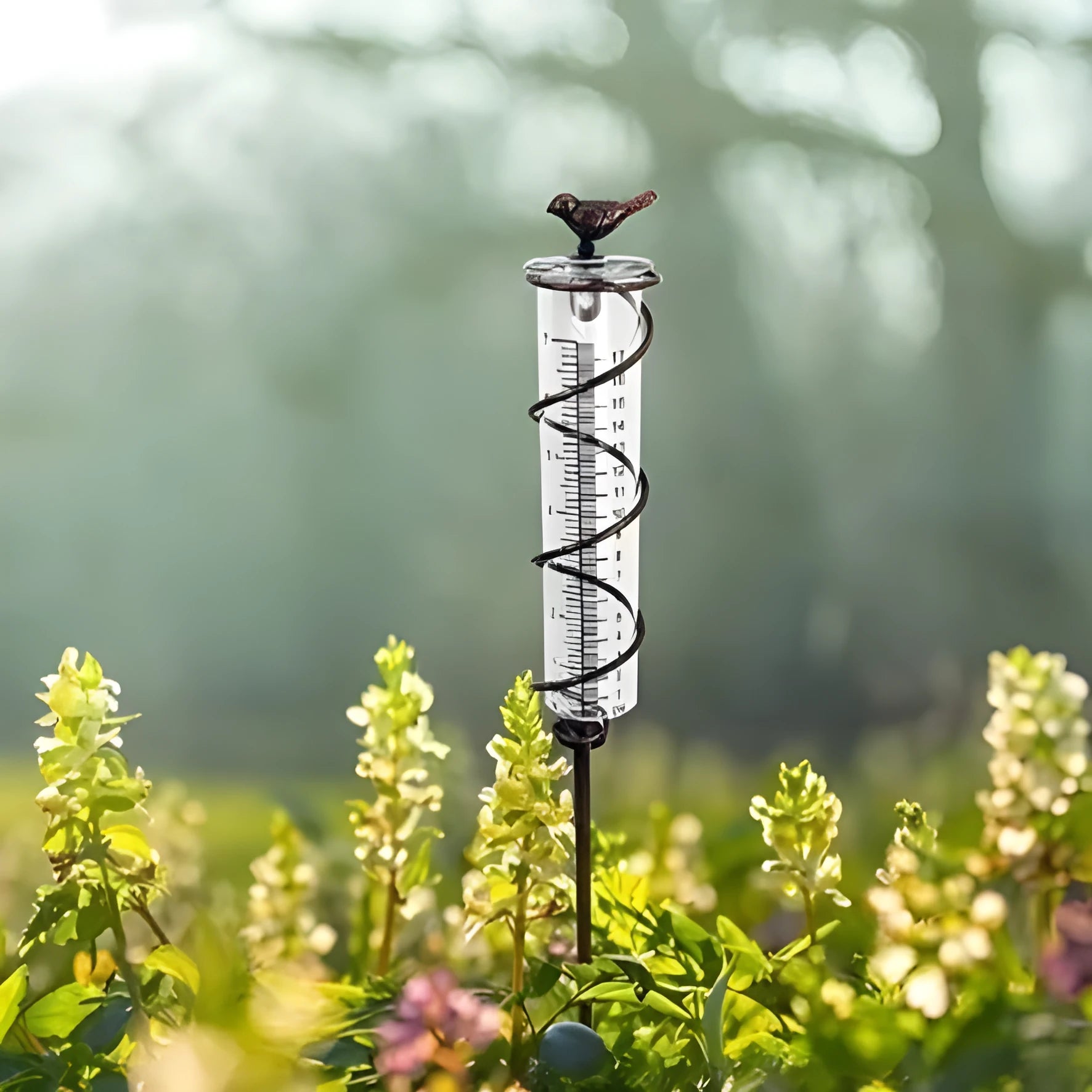 Cast iron bird-shaped glass hyetometer rain gauge for outdoor garden rainfall measurement