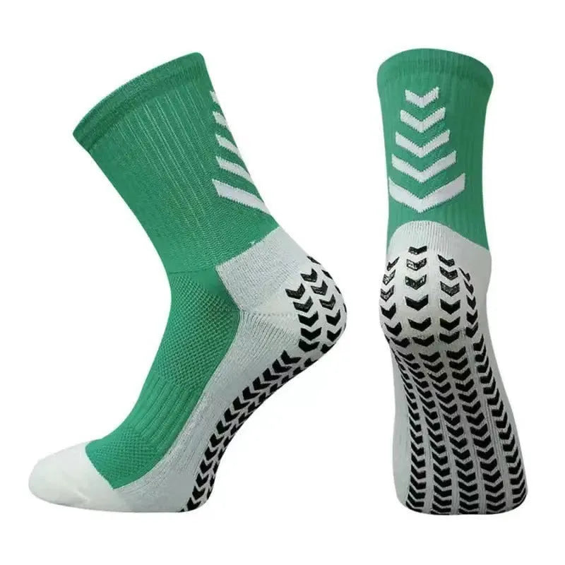 Men's mid-calf athletic socks with non-slip silicone grip in geometric patterns
