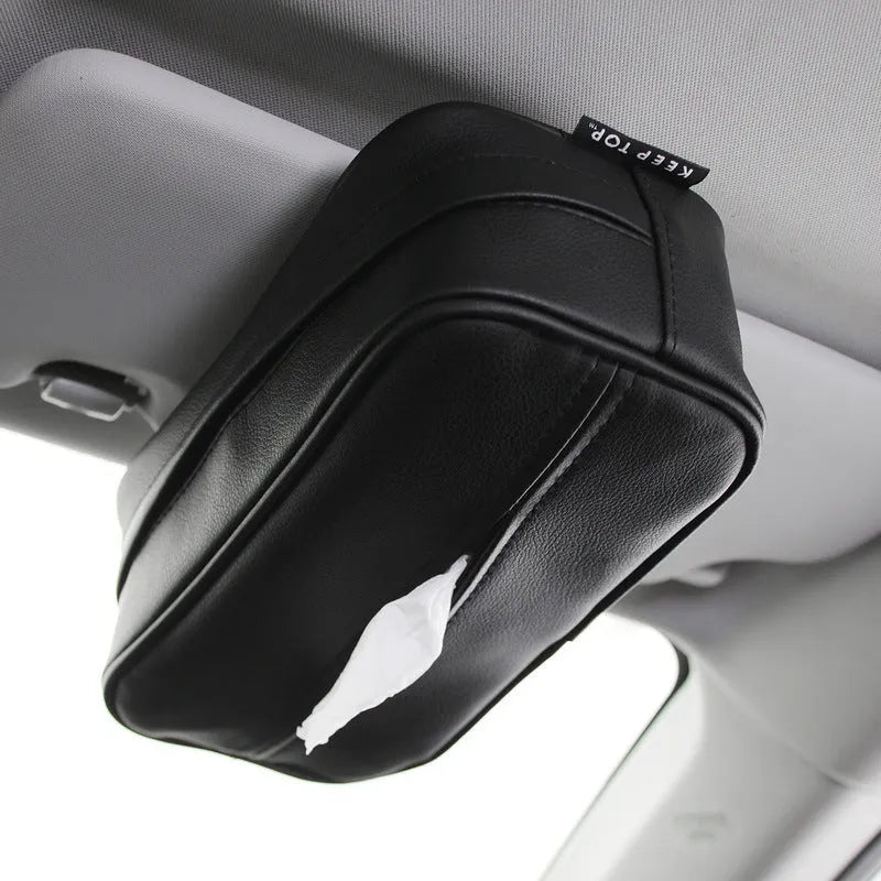 Black and beige PU leather hanging storage box for car and home organisation