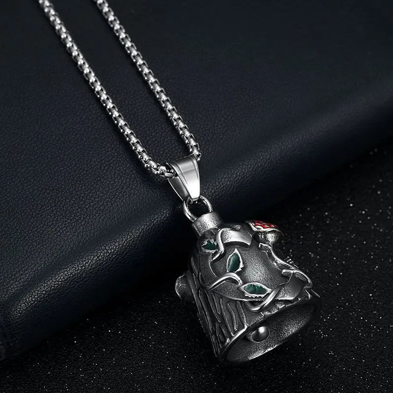 Titanium steel vintage polished motorcycle lucky bell with double-sided epoxy rose and geometric design