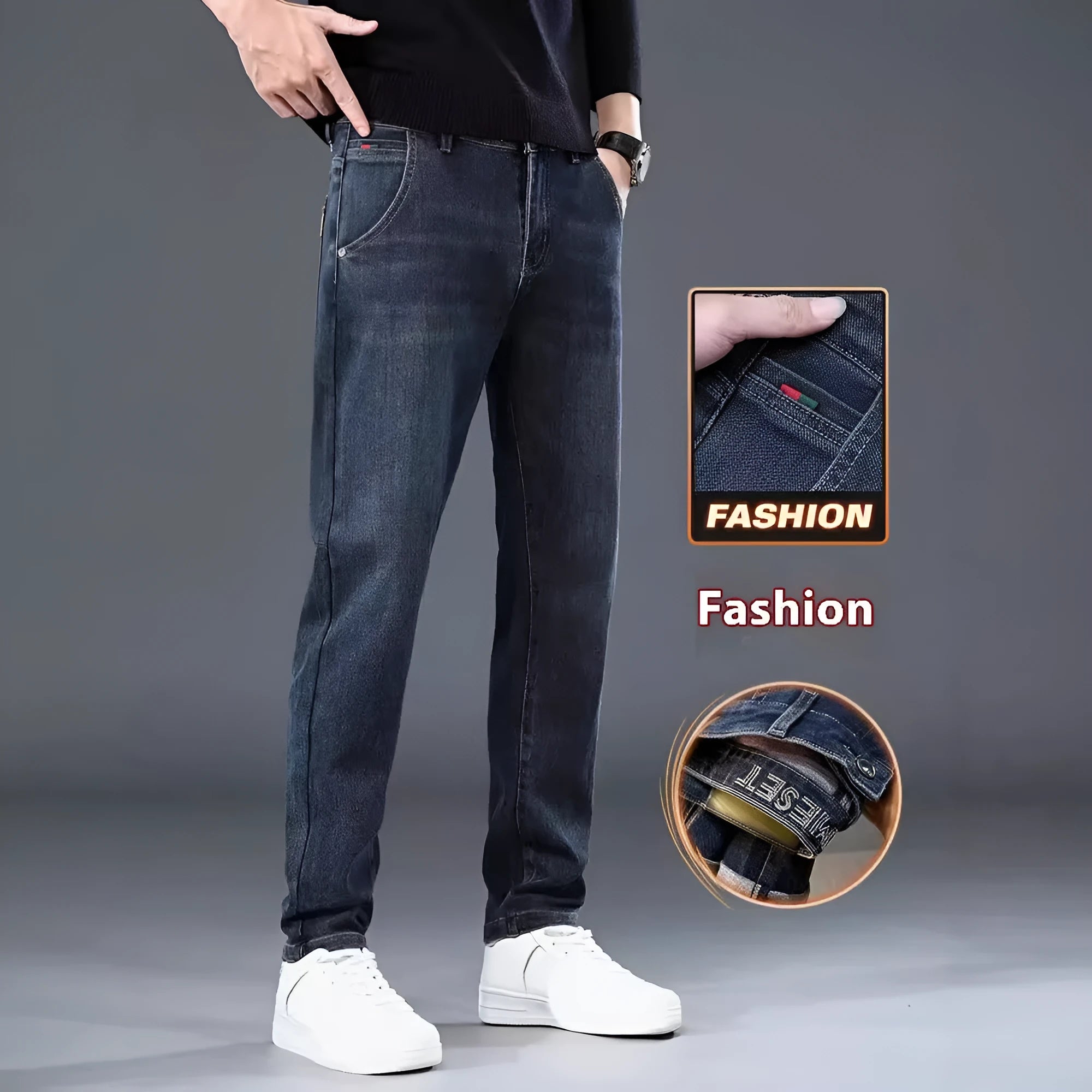 Slim straight casual trousers in polyester with micro elasticity and zipper fly