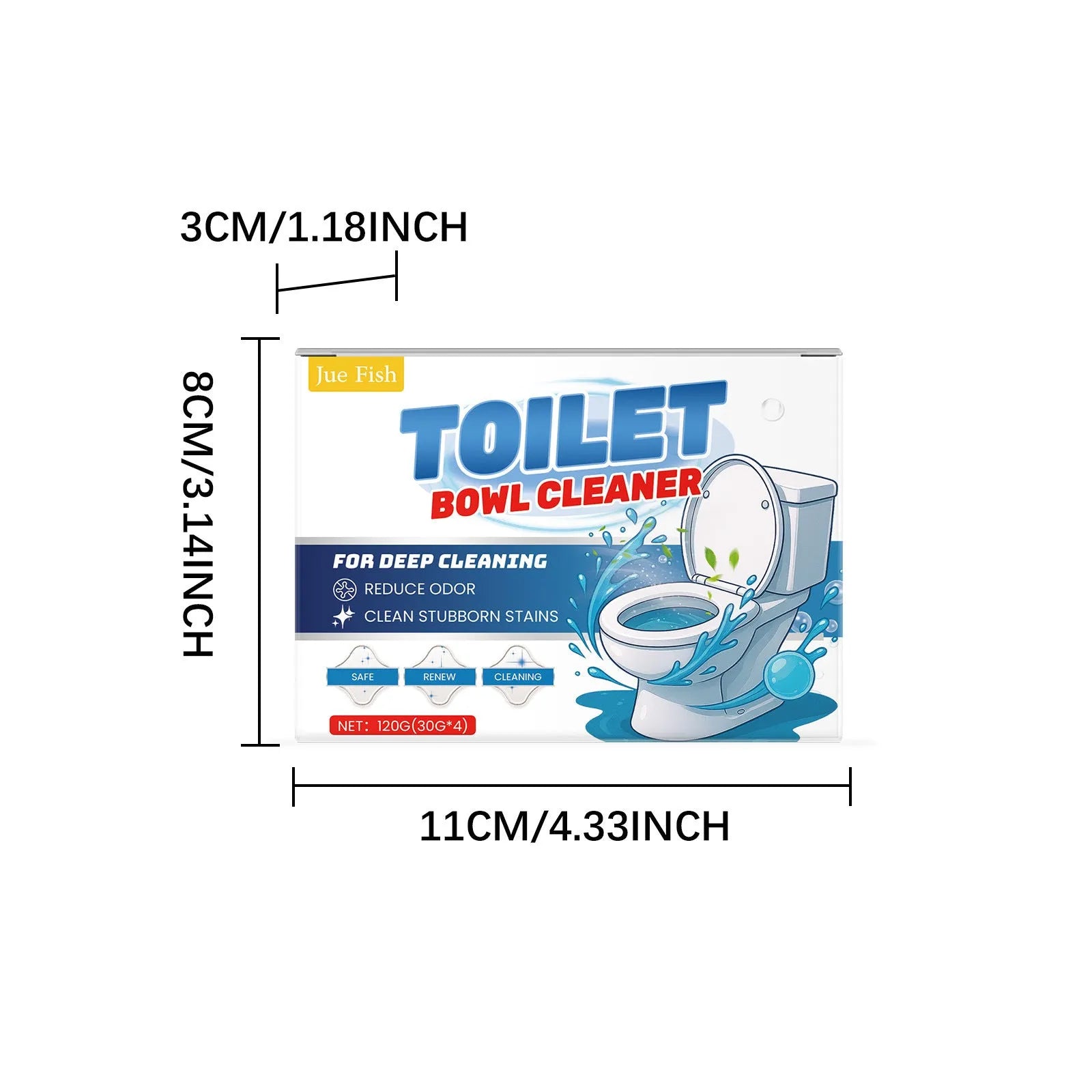 Box of toilet bowl cleaner powder showing four individual 30g sachets, 120g total pack