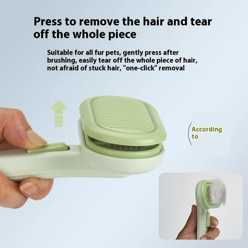 Large light grey pet grooming comb with comb teeth, detangler, and a one-click shaver for cats and dogs.