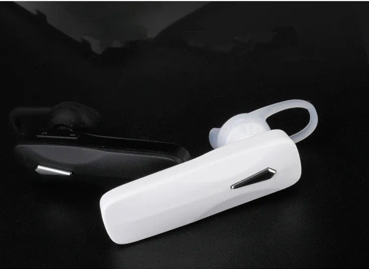 M163 Bluetooth car headset in black or white for hands-free calling and music control.