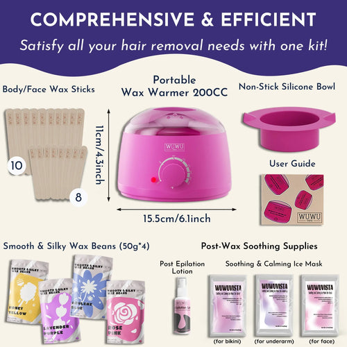 29-piece waxing gift set with black wax warmer, wax beads, sticks, aftercare products and manual
