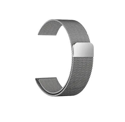 Stainless steel metal watch strap replacement band in silver, black, gold, and rose gold colours.