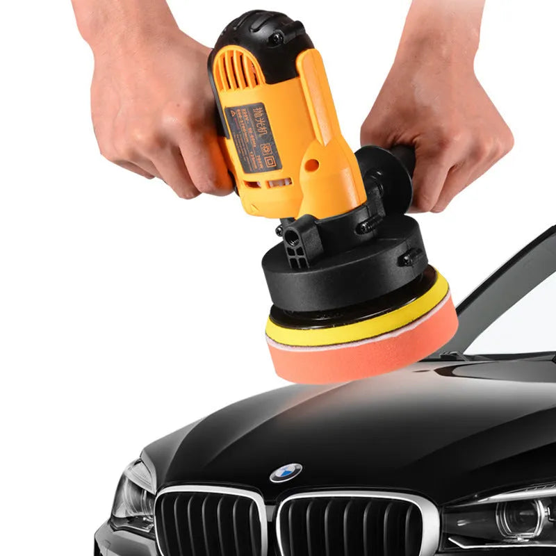 Yellow 220V automobile polishing machine with 125mm disc for car, wood, and tile polishing