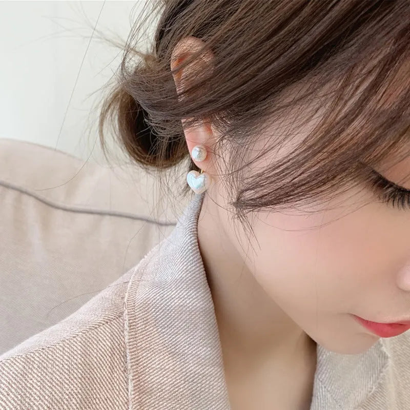 Korean style heart-shaped stud earrings with electroplated alloy and artificial gem inlay