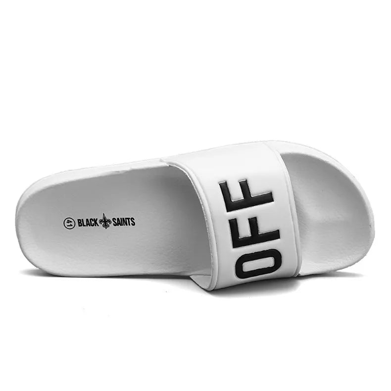 Men's open-toe personalised slippers with rubber sole in black and white colour options