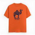 Orange loose-fit short-sleeve cotton T-shirt on a hanger, showing round neckline.