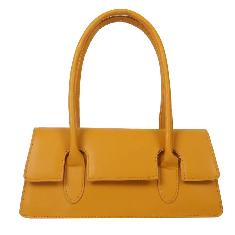 PU women's small square shoulder bag in horizontal rectangular shape with stitching details