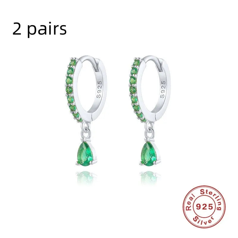 S925 sterling silver geometric water drop earrings with electroplated gold or silver finishes and gemstone options