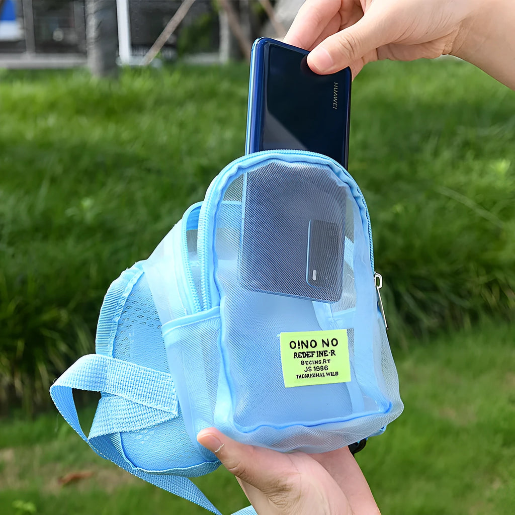 Blue dog backpack with adjustable straps and breathable mesh panel for small dog transport