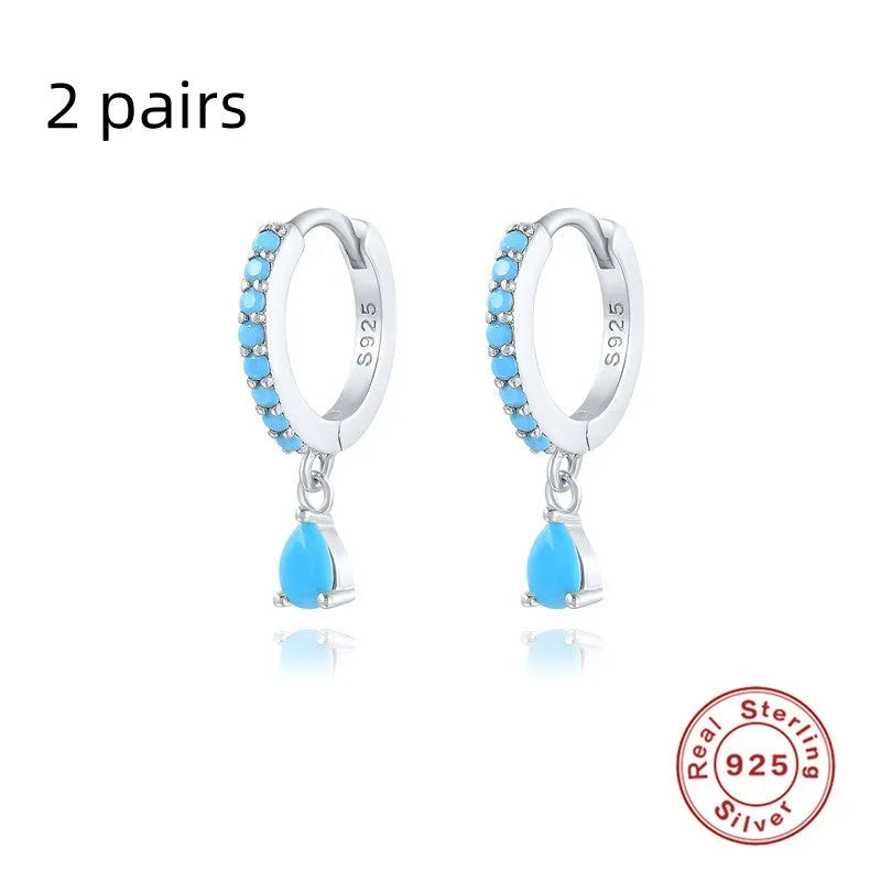 S925 sterling silver geometric water drop earrings with electroplated gold or silver finishes and gemstone options