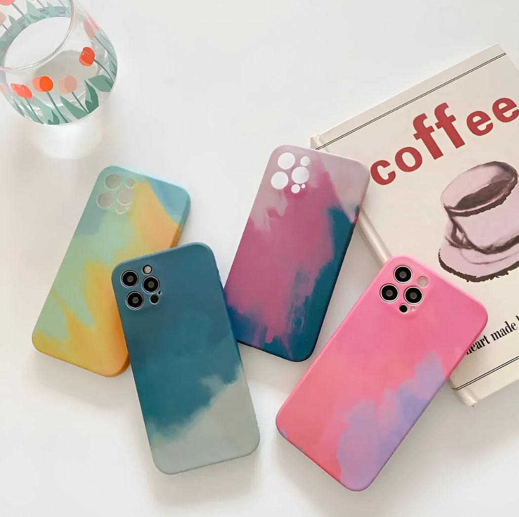 Abstract gradient geometry silicone phone case for iPhone models showing blue colour variation