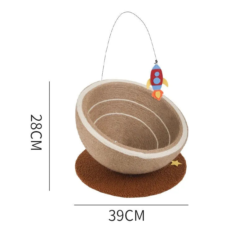 Large integrated cat scratching basin and nest with sisal rope scratching posts and flannel sleeping area