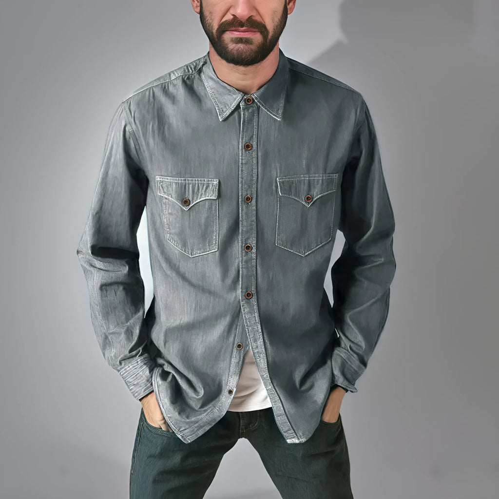 Men's cotton denim cardigan coat in regular fit, shown in khaki colour.