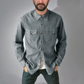 Men's cotton denim cardigan coat in regular fit, shown in khaki colour.
