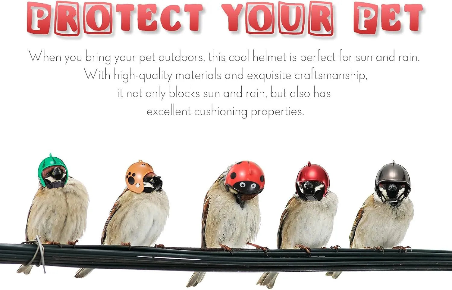 Adjustable pet helmet for small chickens and birds with elastic bands and costume designs