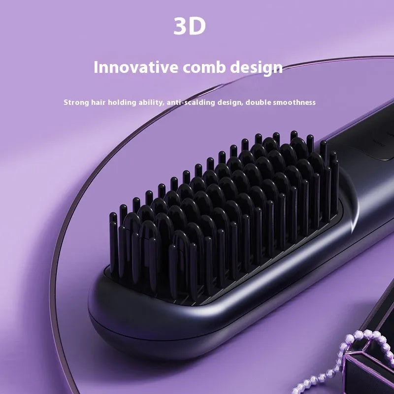 Portable negative ion hair straightening comb in blue, grey, or white, showing handheld size.