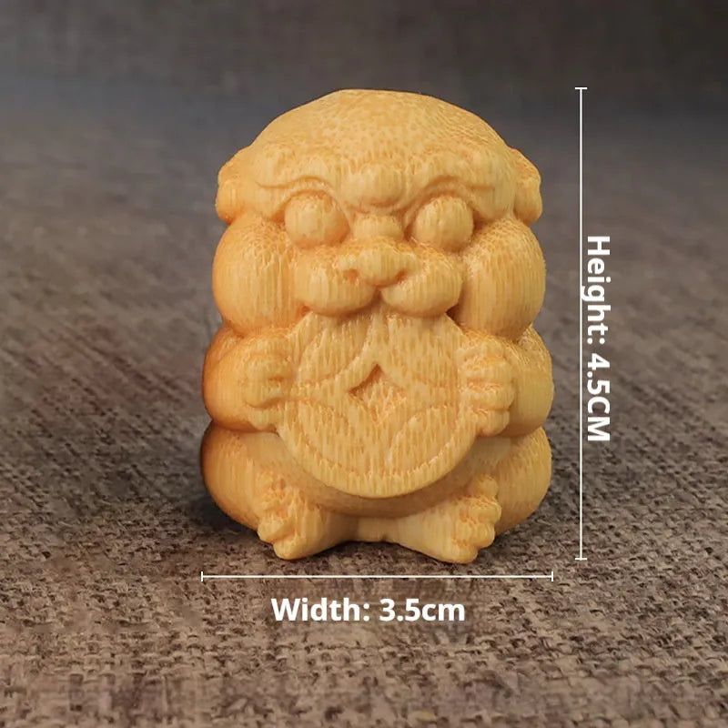 Solid bamboo carving ornament with traditional Take Money motif, 4.5cm tall