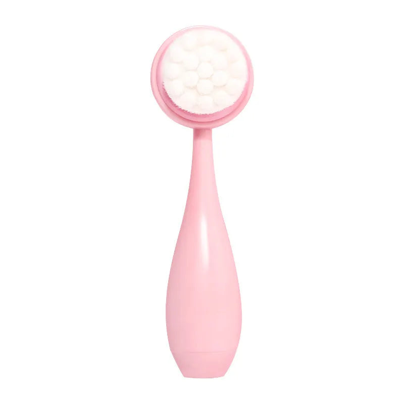 Facial brush set with coral fleece hair band in purple, nylon brush with plastic handle for skincare cleansing