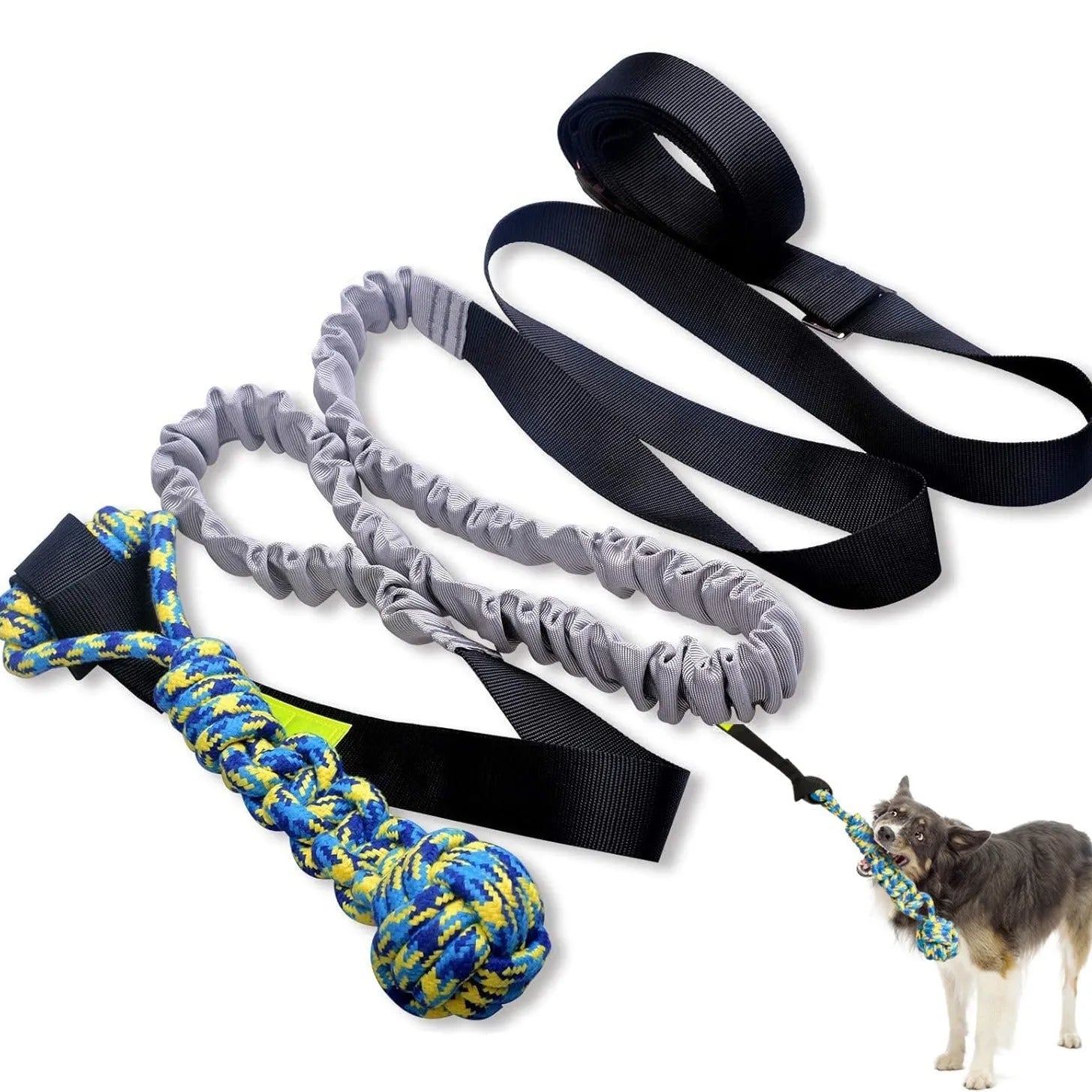 Green cotton rope dog tug toy with corncob design for interactive pull and chew play