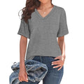 Grey loose fit V-neck T-shirt with chest pocket on mannequin showing front view