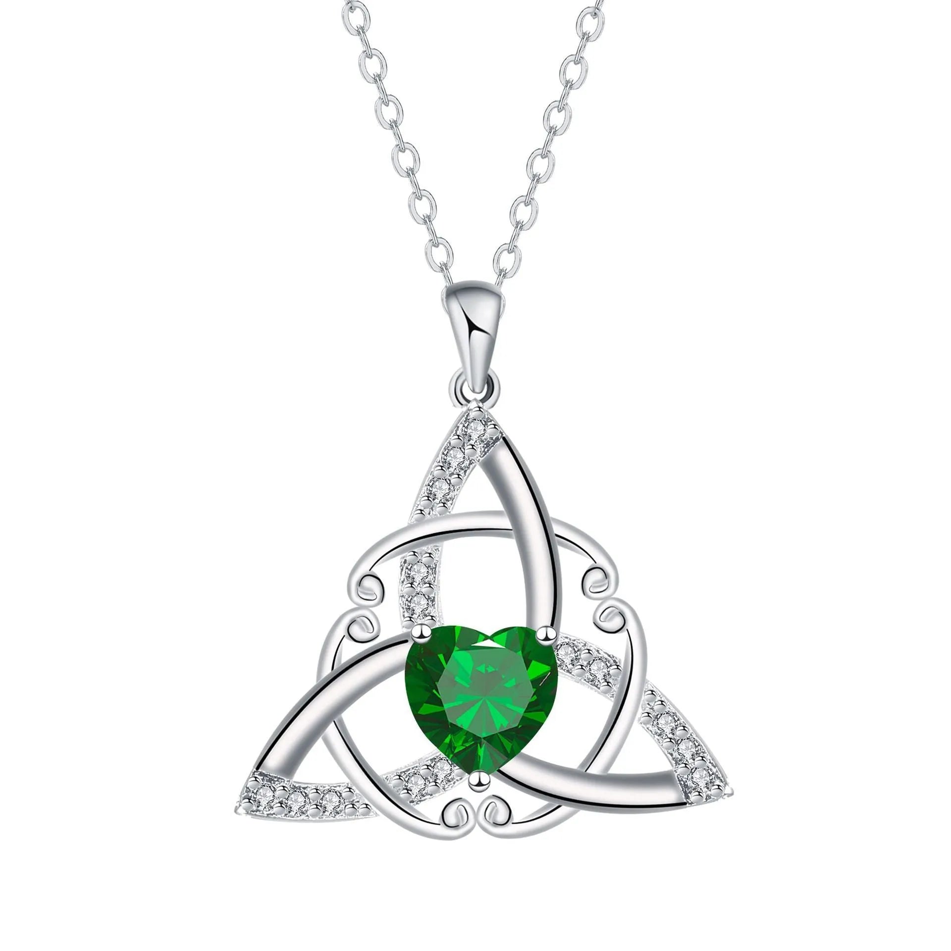 Copper Celtic knot necklace for women with geometric pendant in electroplated blue colour.