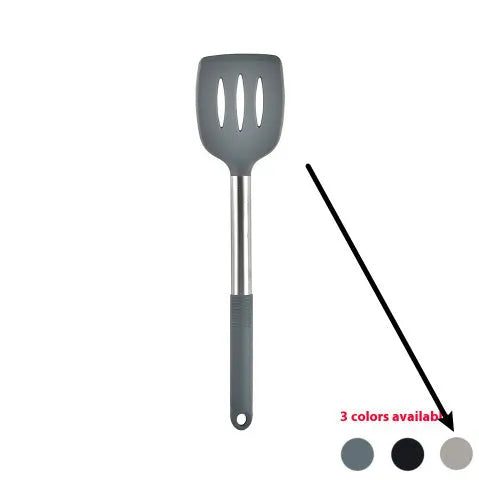 Silicone kitchenware 12 piece set with utensils and rotating storage bucket in black, grey, or khaki