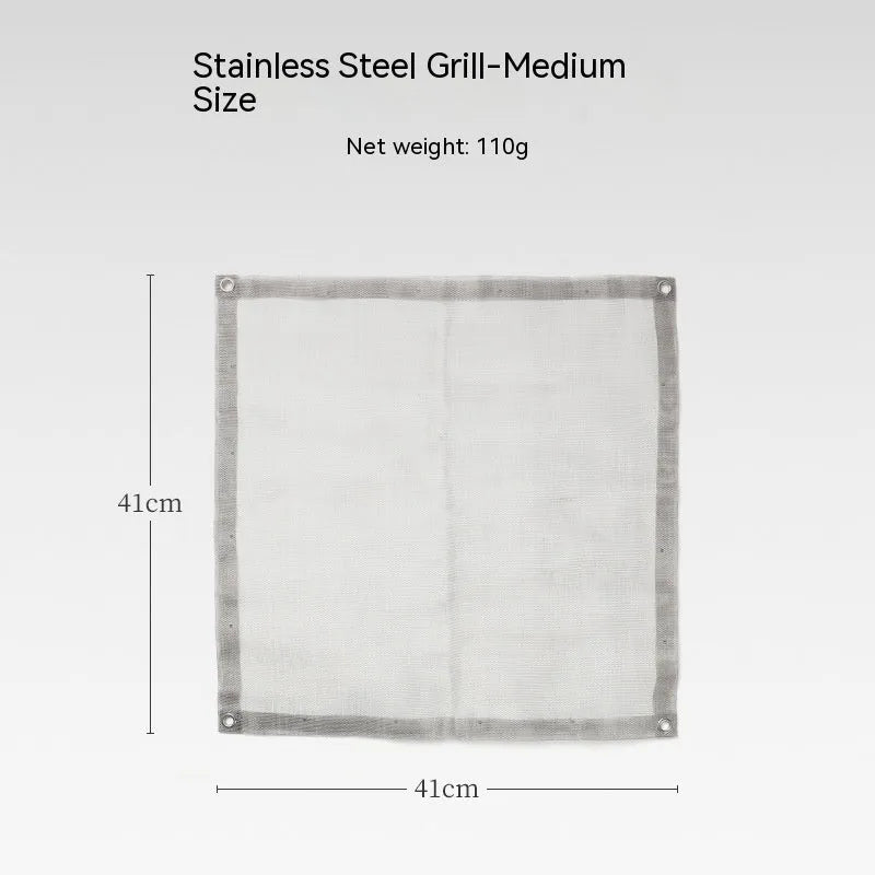 Stainless steel barbecue grill with cooking net for outdoor use in silver finish