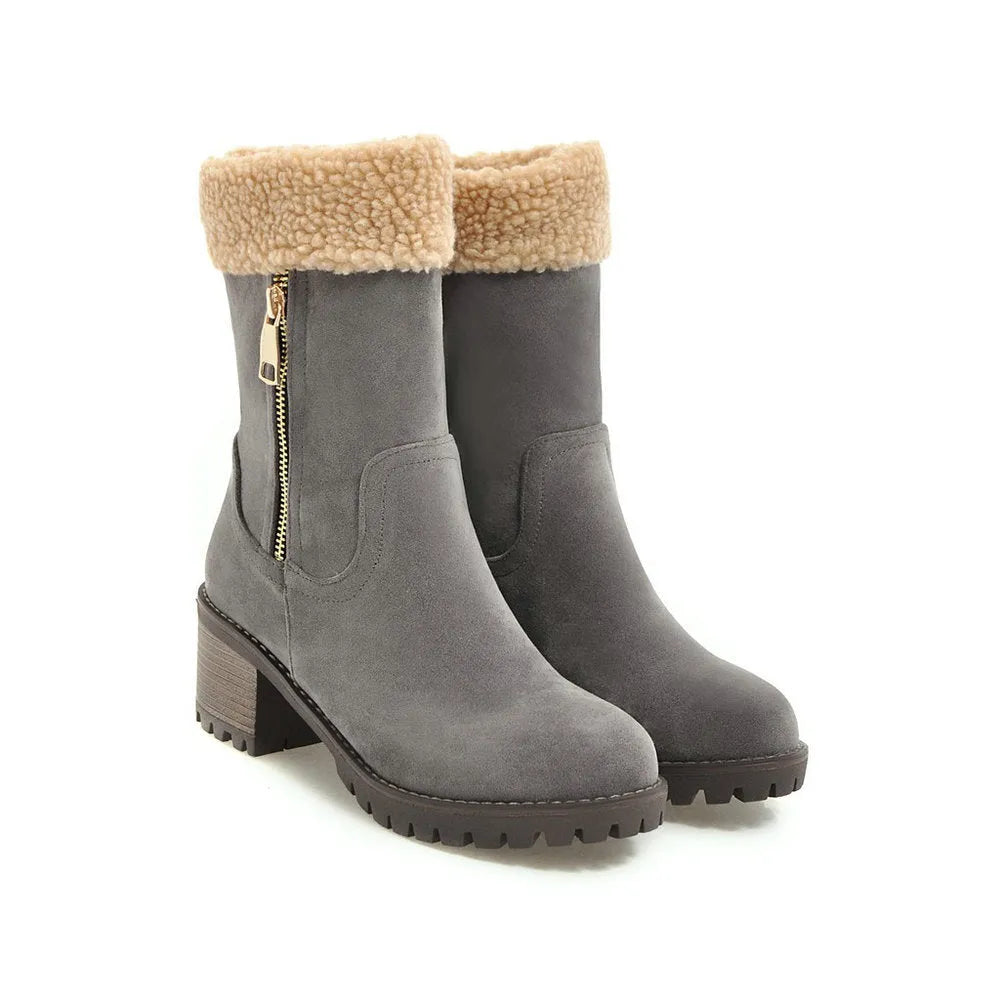 Men's waterproof snow boots with lace-up front and fleece lining in black, grey, green or orange colours
