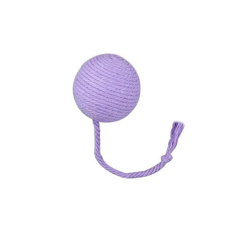 Colourful cat toy ball with rope and built-in bell in two size options