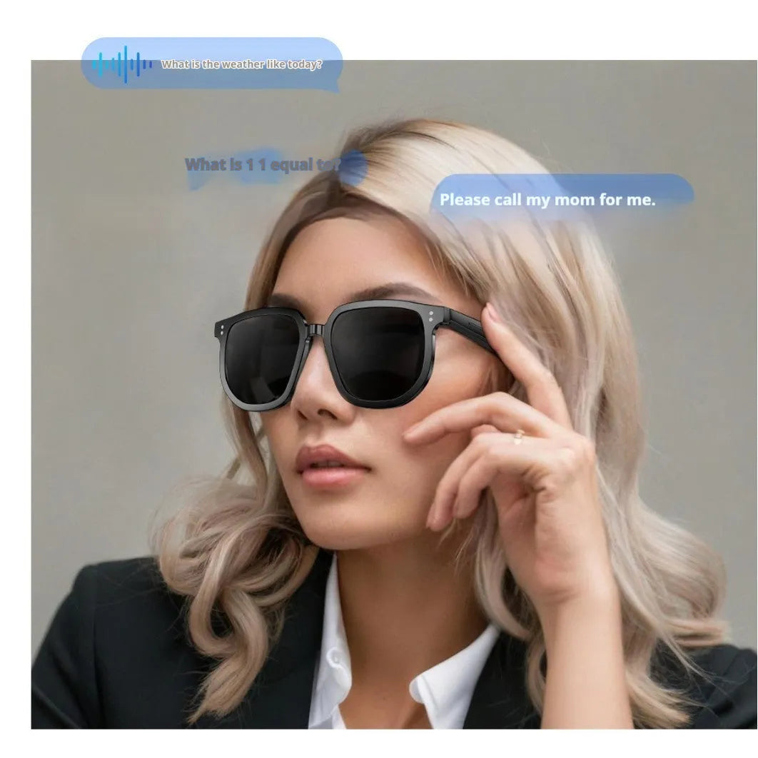 Black AI smart glasses with Bluetooth audio call functionality and UV protection sunglasses