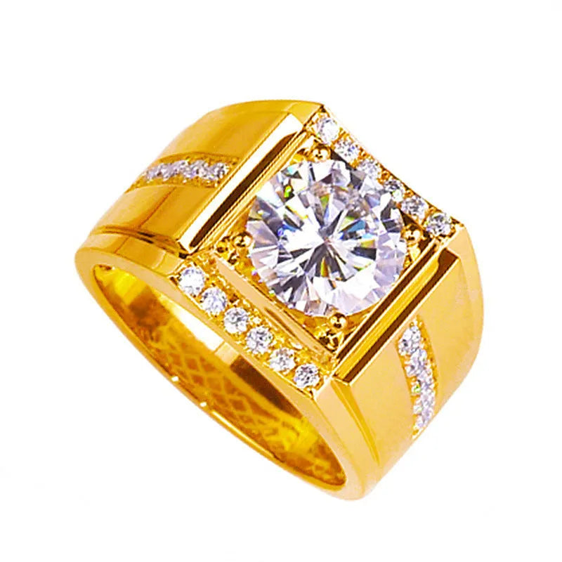 Men's adjustable diamond zircon ring in geometric shape with open mouth design