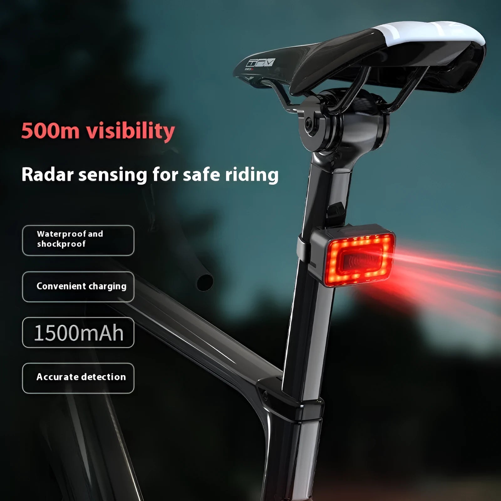 Radar bicycle tail light with double bracket mounting and Type-C charging port