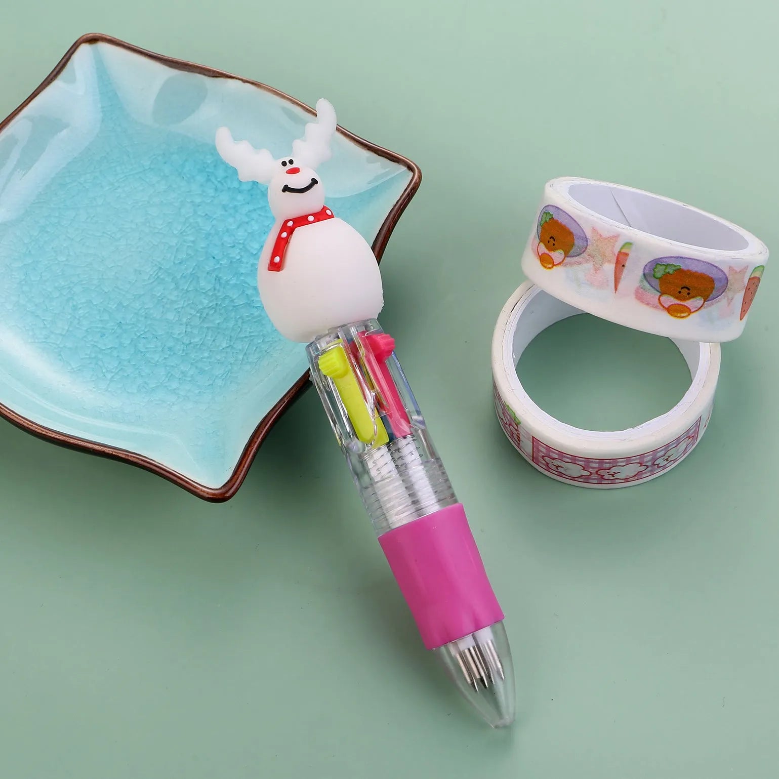 Christmas four-colour press ballpoint pen showing 11cm length with festive designs