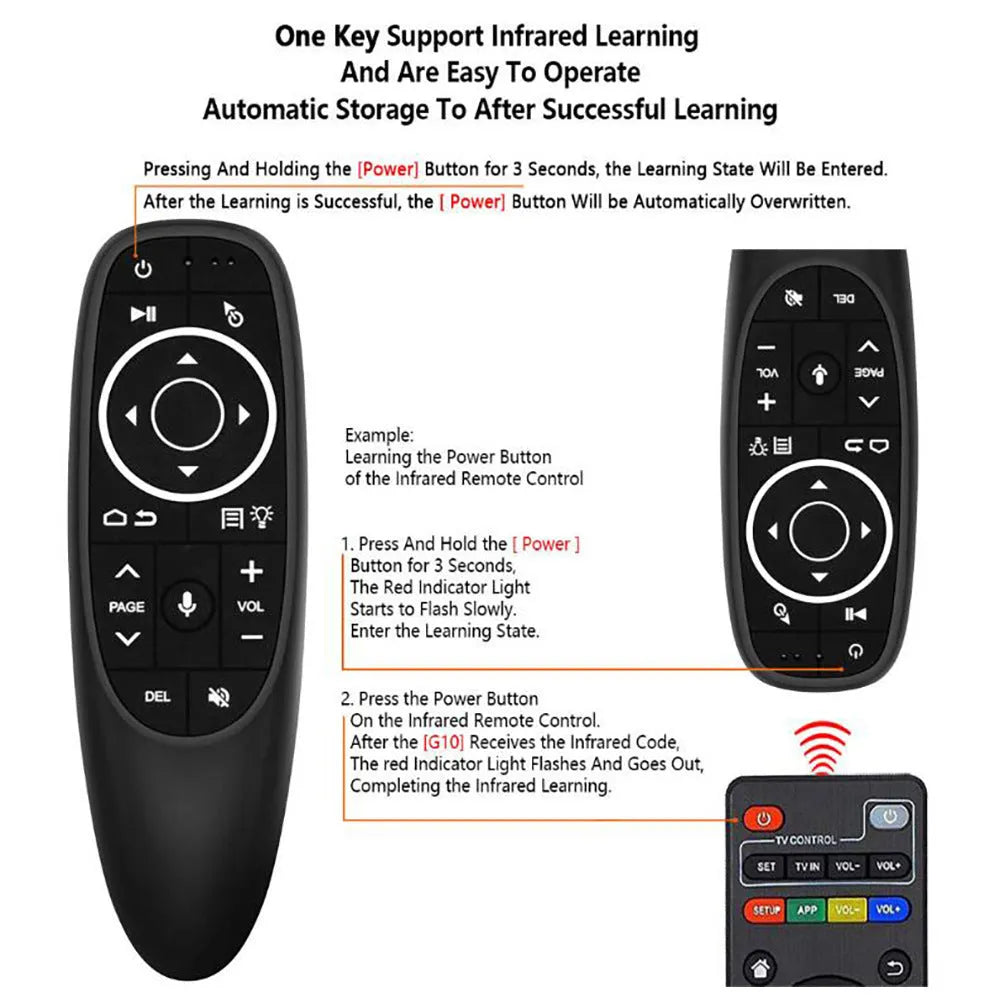 G10 G10S black voice remote control with silicone buttons and plastic shell for Android players