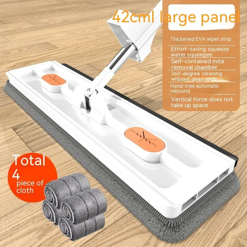 Large flat mop with stainless steel handle and 360 rotating head for hard floor cleaning