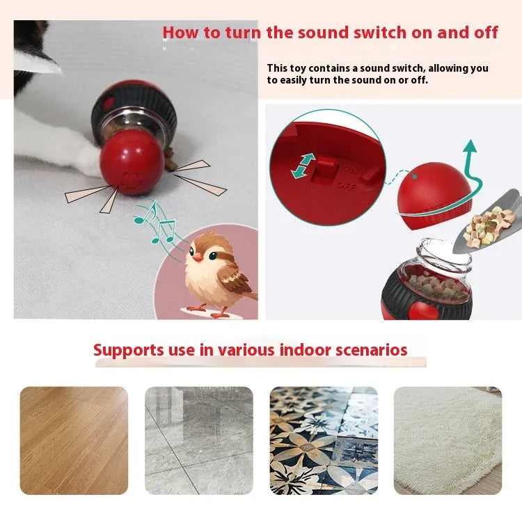 Colourful rotating cat toy with super ball and food compartments for interactive play