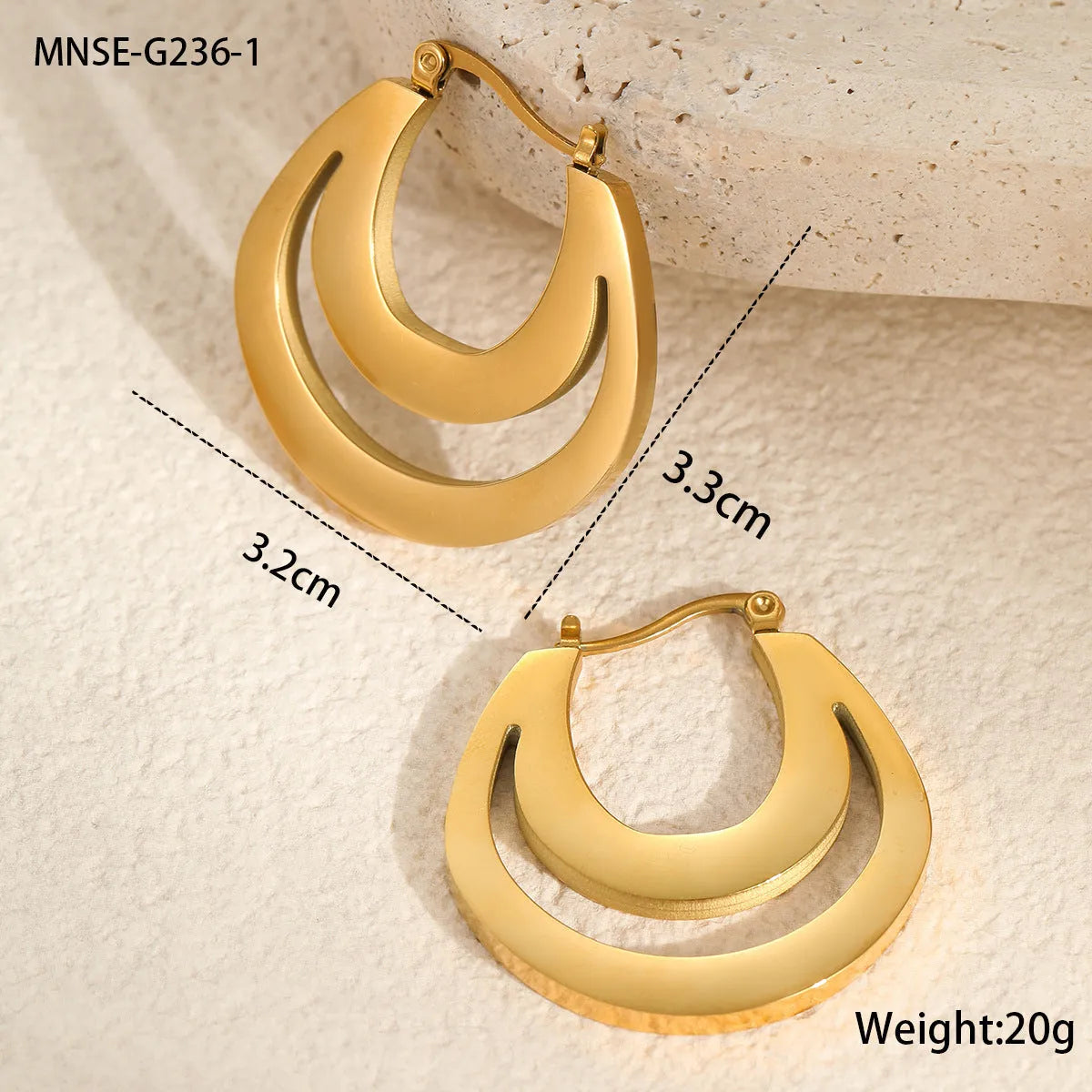 Geometric French earrings with round ring design in gold metallic finish