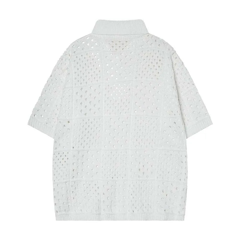 Short-sleeved polo shirt in loose cardigan style for teenagers, available in black or white colours