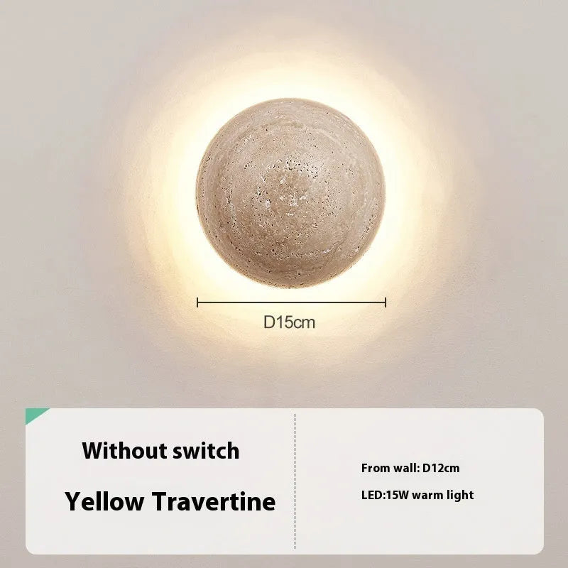 Yellow cave stone semicircle wall lamp with pull switch and iron construction