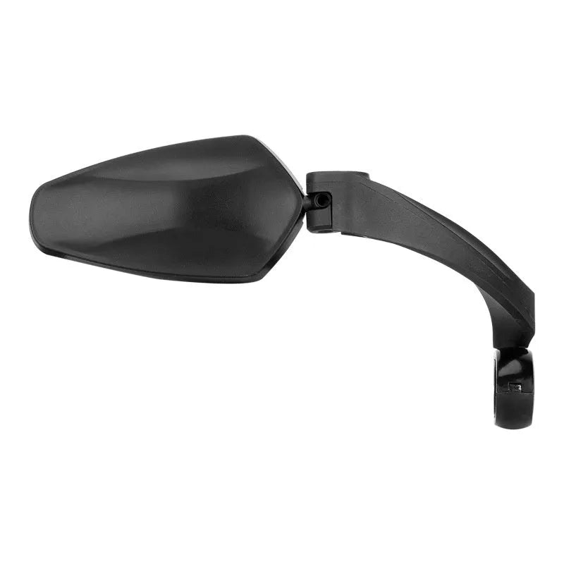 Black mountain bike rearview mirror with rotatable mount and acrylic reflective surface