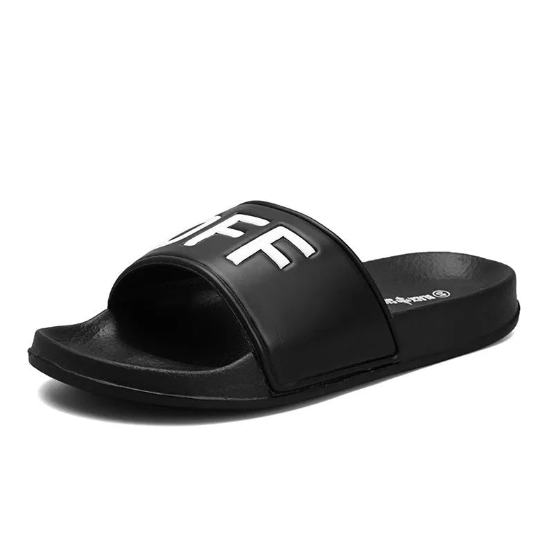 Men's open-toe personalised slippers with rubber sole in black and white colour options